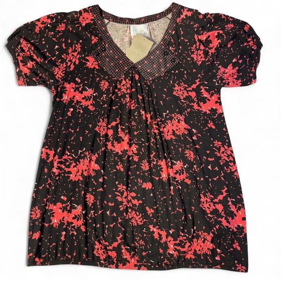 Deletta Anthropologie Tops - Anthropologie Deletta Black Pink Short Sleeve Size L NWT